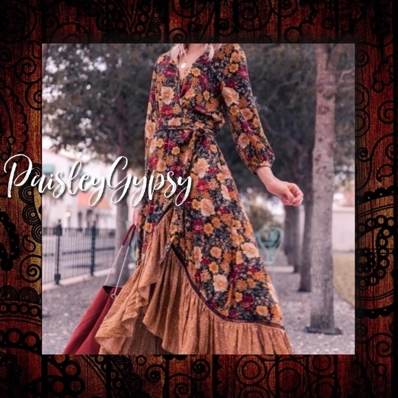 Floral Bohemian V Neck Patchwork Maxi Dress - Picture 9 of 16